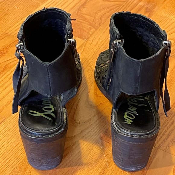 Sam Edelman Cooper Womens 8.5 Black Leather Bootie Sandals Chunky 2.5" Heels - Picture 2 of 7